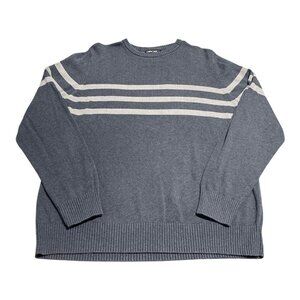 Cherokee Sweater Mens Large Gray Blue Striped Crewneck Pullover Casual‎ Classic